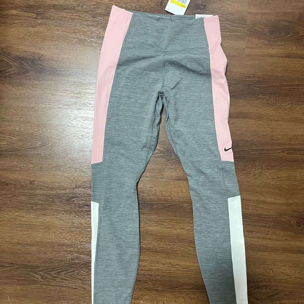 Nike One Dri-FIT Colorblock 7/8 Leggings Gray Pink White NWT